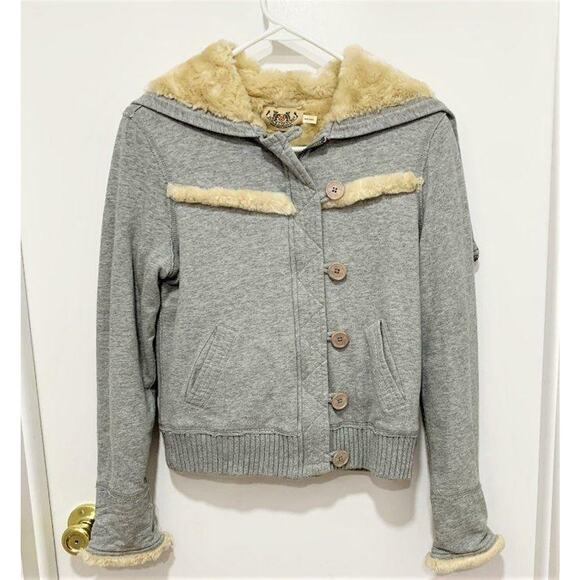Juicy Couture Gray Faux Fur Lined CoatJacket Size Medium - Picture 5 of 5